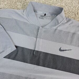 Nike Golf Modern Fit Mens 2XL Gray Striped Performance Stretch Band Collar Polo